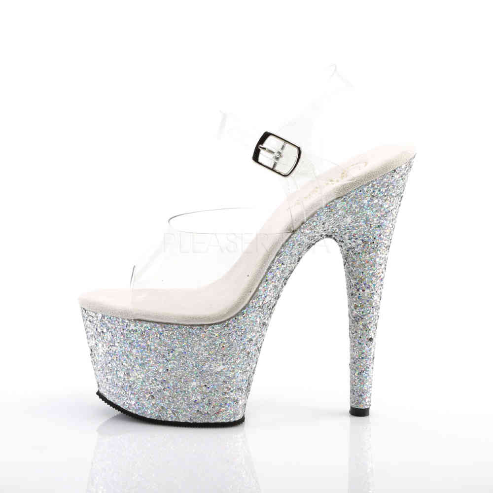 Pleaser - ADORE708LG Sandale à bride à la cheville, Pole dance chaussures - Chaussures de pole dance - Couleur argent/Transparent Product image